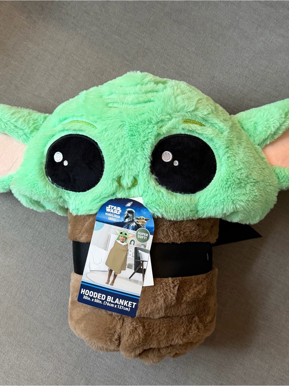 Star Wars Grogu Plush Child Hooded Blanket in Green and Brown